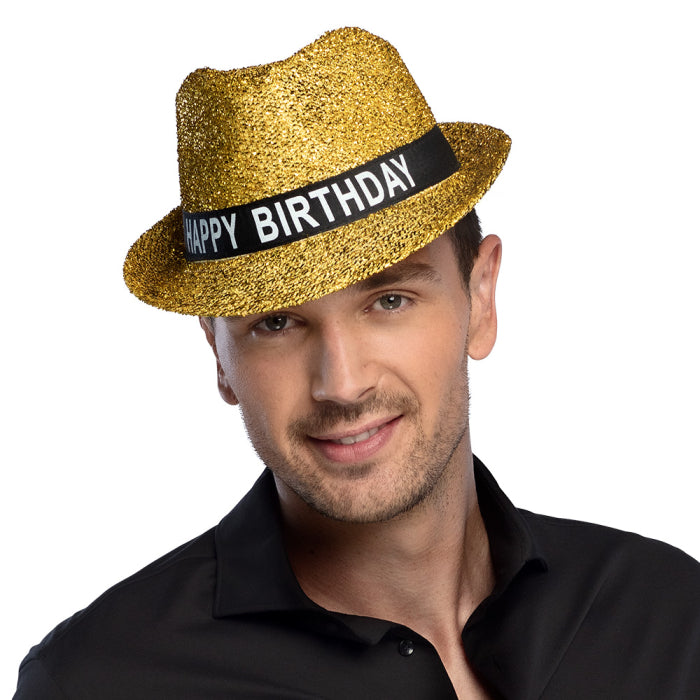 Glitter Hattu "Happy Birthday" Kulta