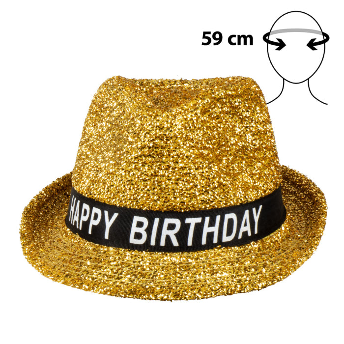 Glitter Hattu "Happy Birthday" Kulta