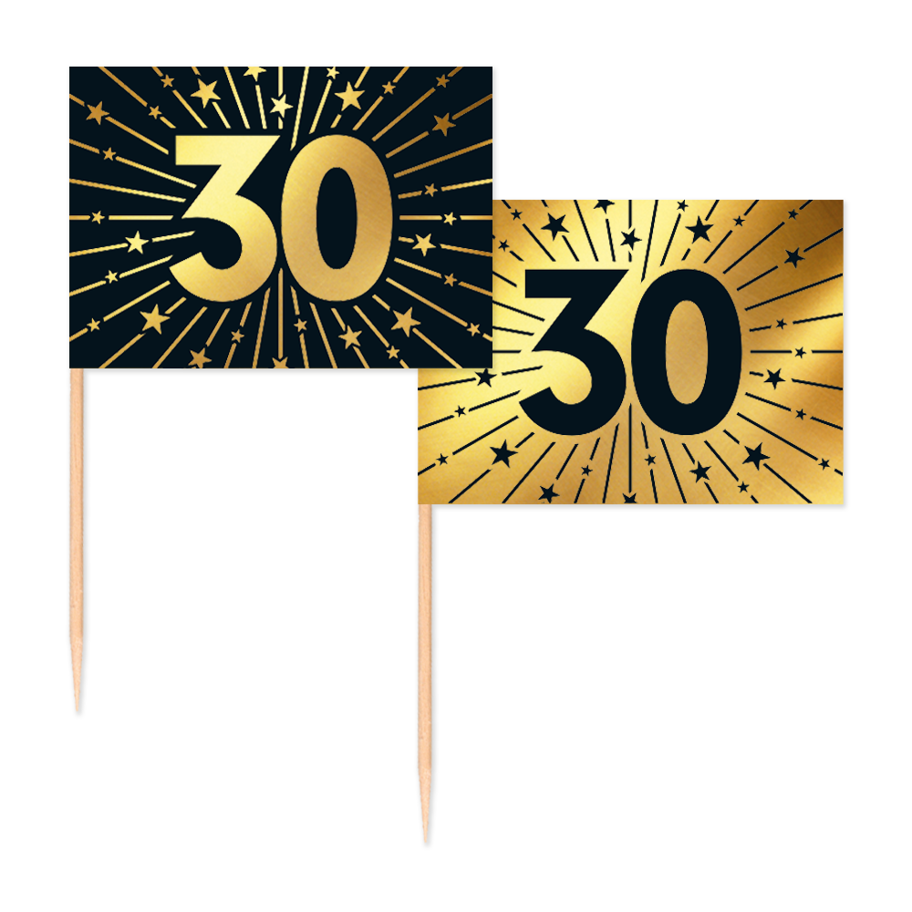 Cocktailtikku "30" 50kpl musta/kulta