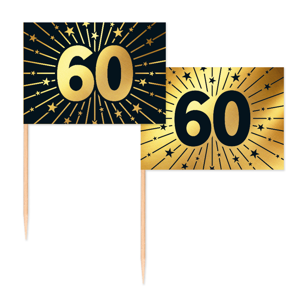 Cocktailtikku "60" 50kpl musta/kulta