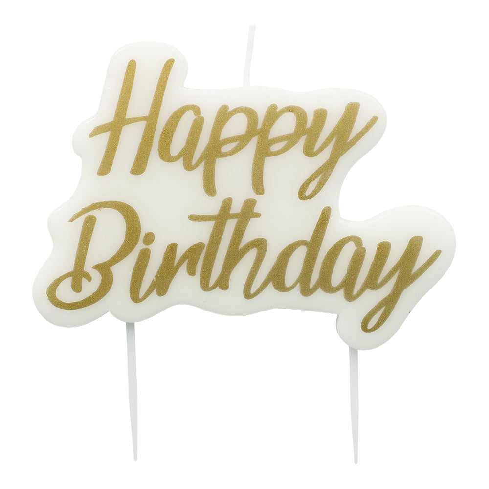 Kakkukynttilä "Happy Birthday" Kulta