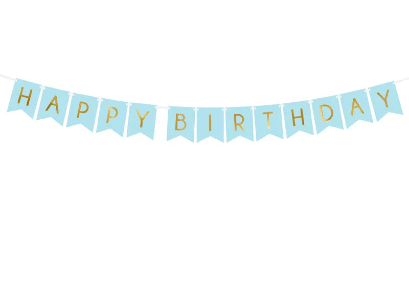 Vaaleansininen Banneri ''Happy Birthday'' (15x175cm)