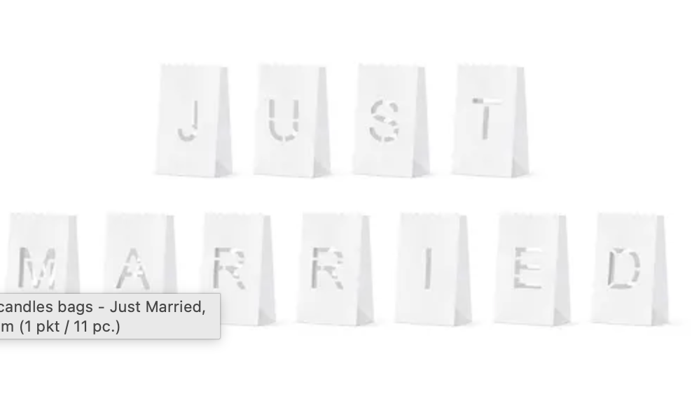 Paperiset lyhtypussit kynttilöille "Just Married"
