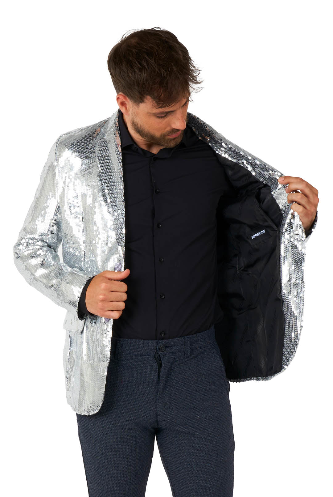 Silver glitter sequin blazer