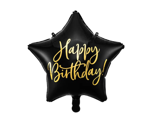 Foliopallo musta tähti ''Happy Birthday'' 40cm