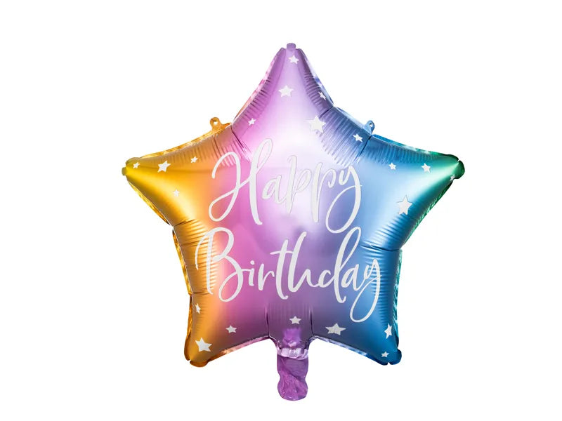 Foliopallo sateenkaari tähti ''Happy Birthday'' 40cm