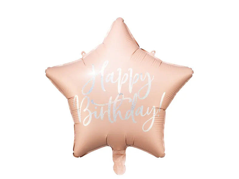 Foliopallo vaaleanpunainen tähti ''Happy Birthday'' 40cm
