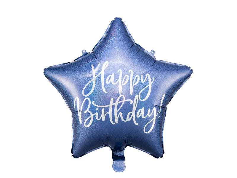 Foliopallo sininen tähti ''Happy Birthday'' 40cm