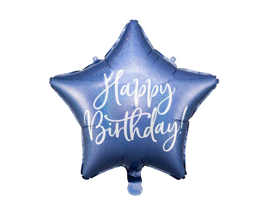 Foliopallo sininen tähti ''Happy Birthday'' 40cm