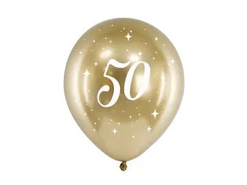 Lateksi ilmapallo "50" Kulta (6kpl 30cm)