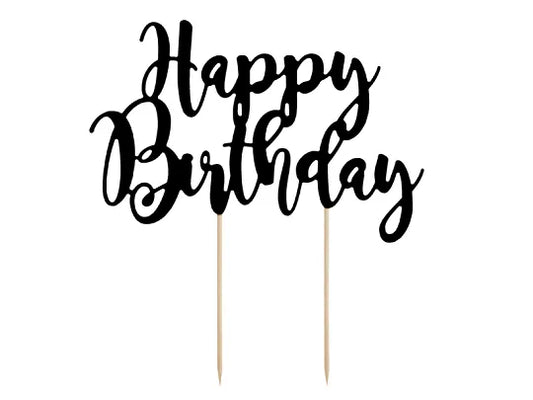 Kakkukoriste Happy Birthday musta