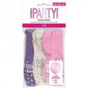 Pinkit Lateksi ilmapallot ''Happy Birthday'' (6 kpl 30cm)