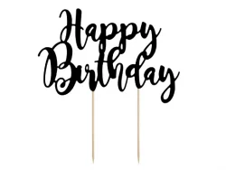 Kakkukoriste Happy Birthday musta