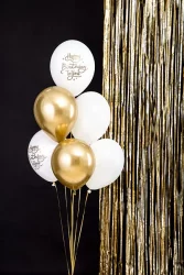 Lateksi ilmapallo kulta valkoinen ''Happy Birthday to you'' (6 kpl 30cm)