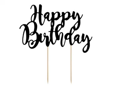 Kakkukoriste Happy Birthday musta