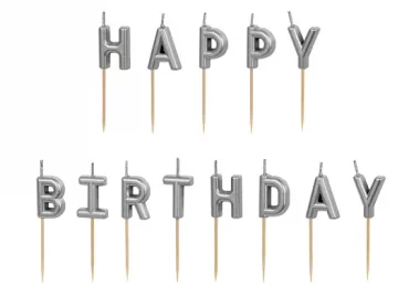 Kakkukynttil Hopea "Happy Birthday"